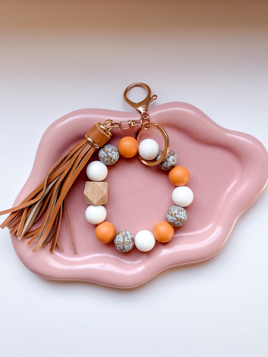 Wristlet Keychain - Orange & Blue Floral