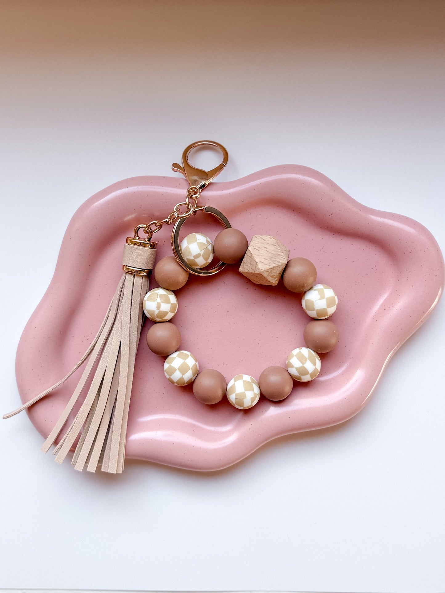 Wristlet Keychain - Neutral Checker