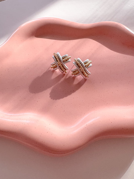 Serene Two-Tone Cross Stud Earrings