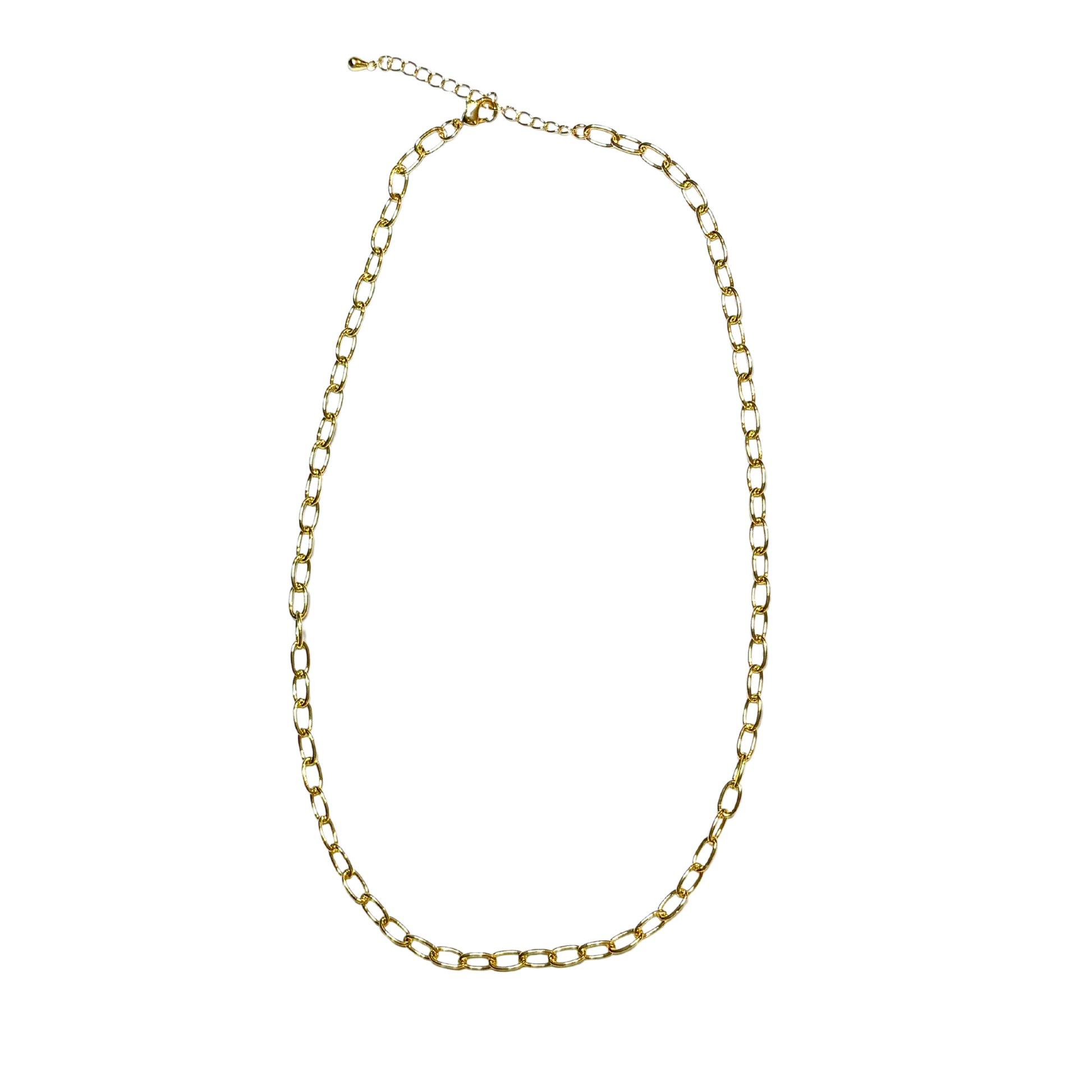 Gold chain necklace on a white background