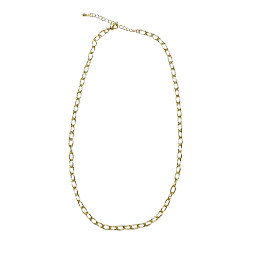 Gold chain necklace on a white background