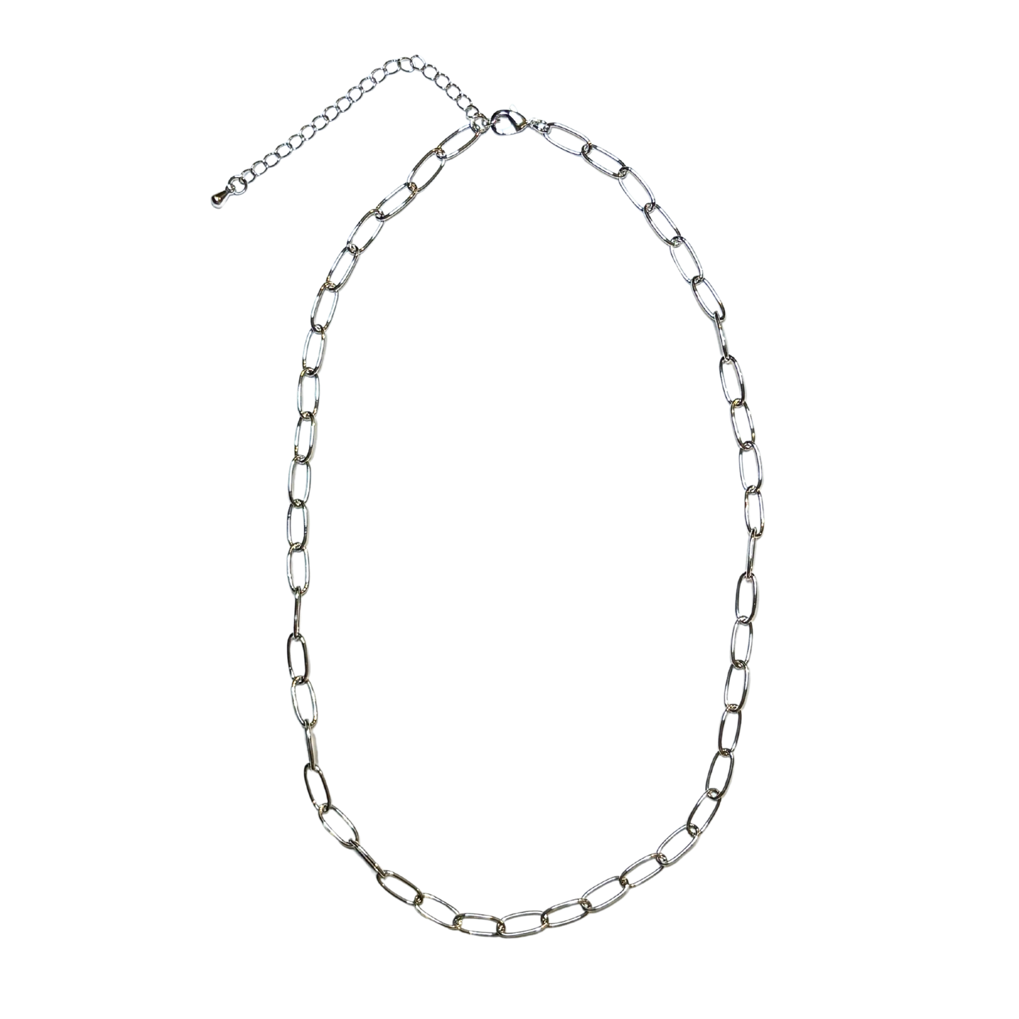 Silver chain necklace on a white background