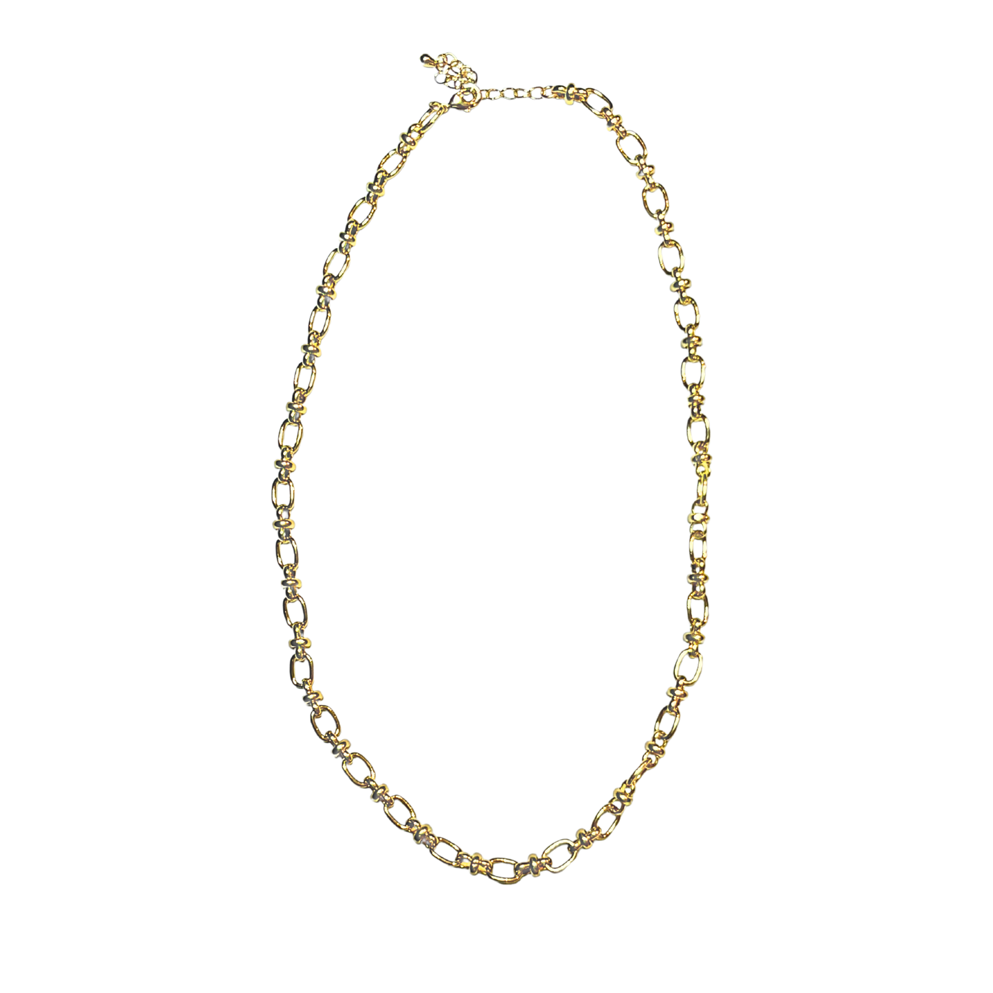 Gold chain necklace on a white background