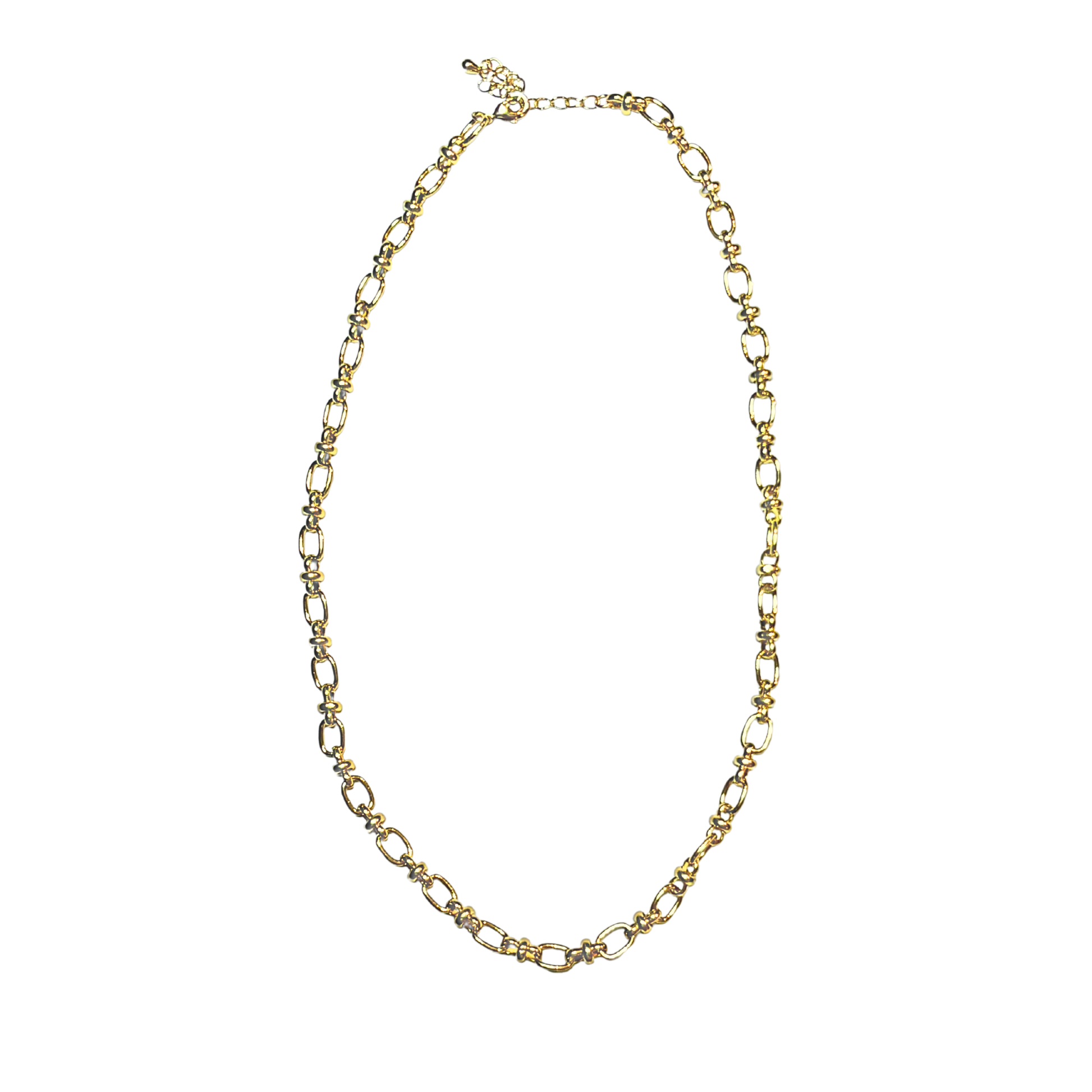 Gold chain necklace on a white background
