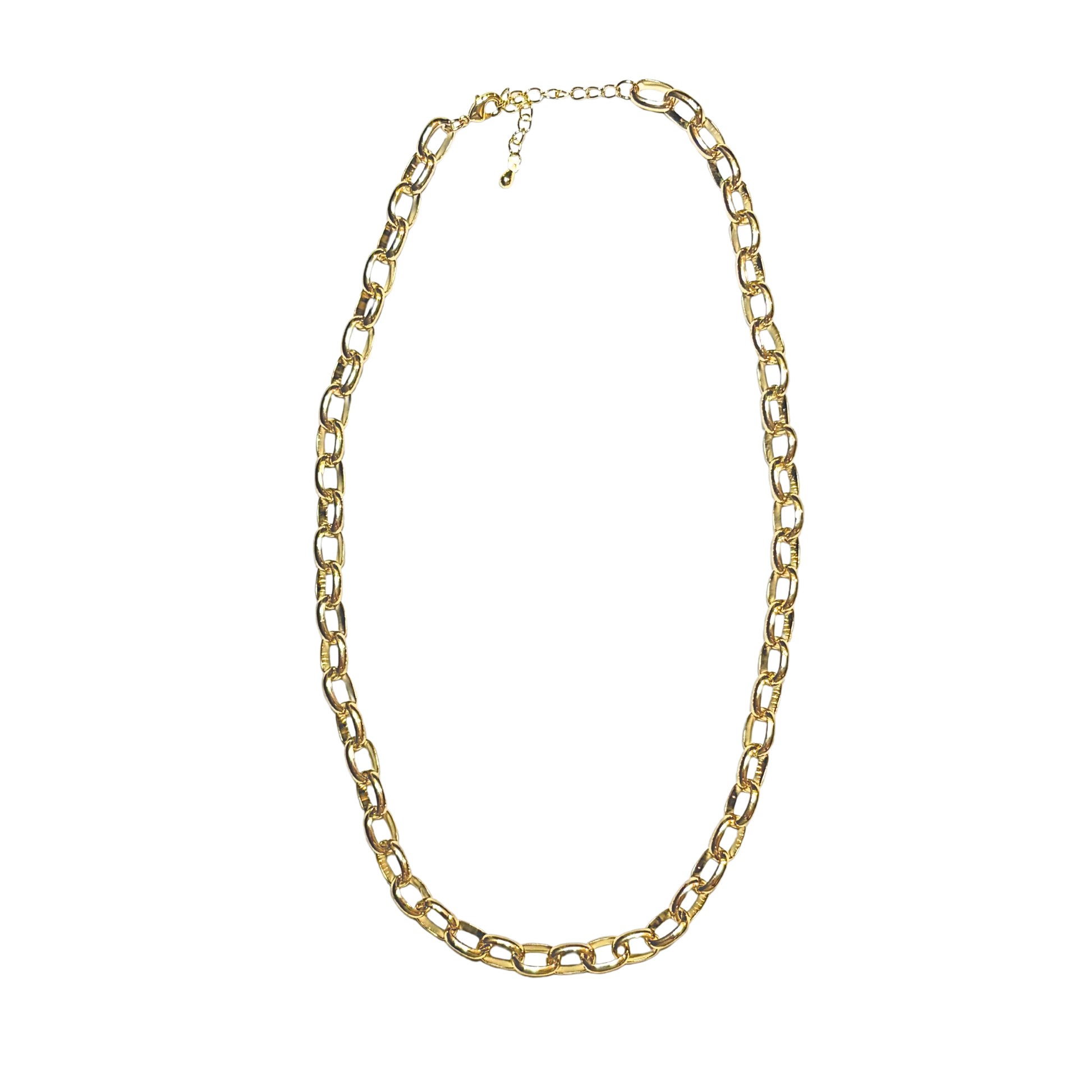 Gold chain necklace on a white background