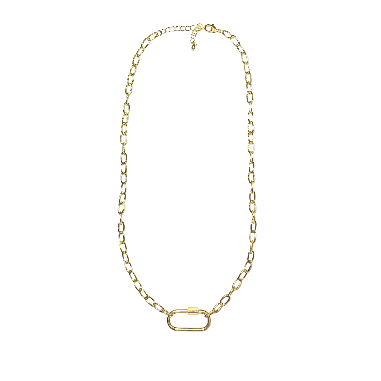 Gold chain necklace on a white background