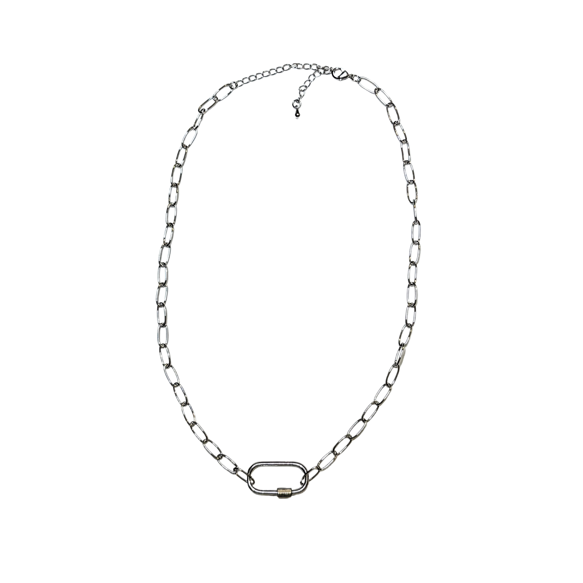 Silver chain necklace on a white background