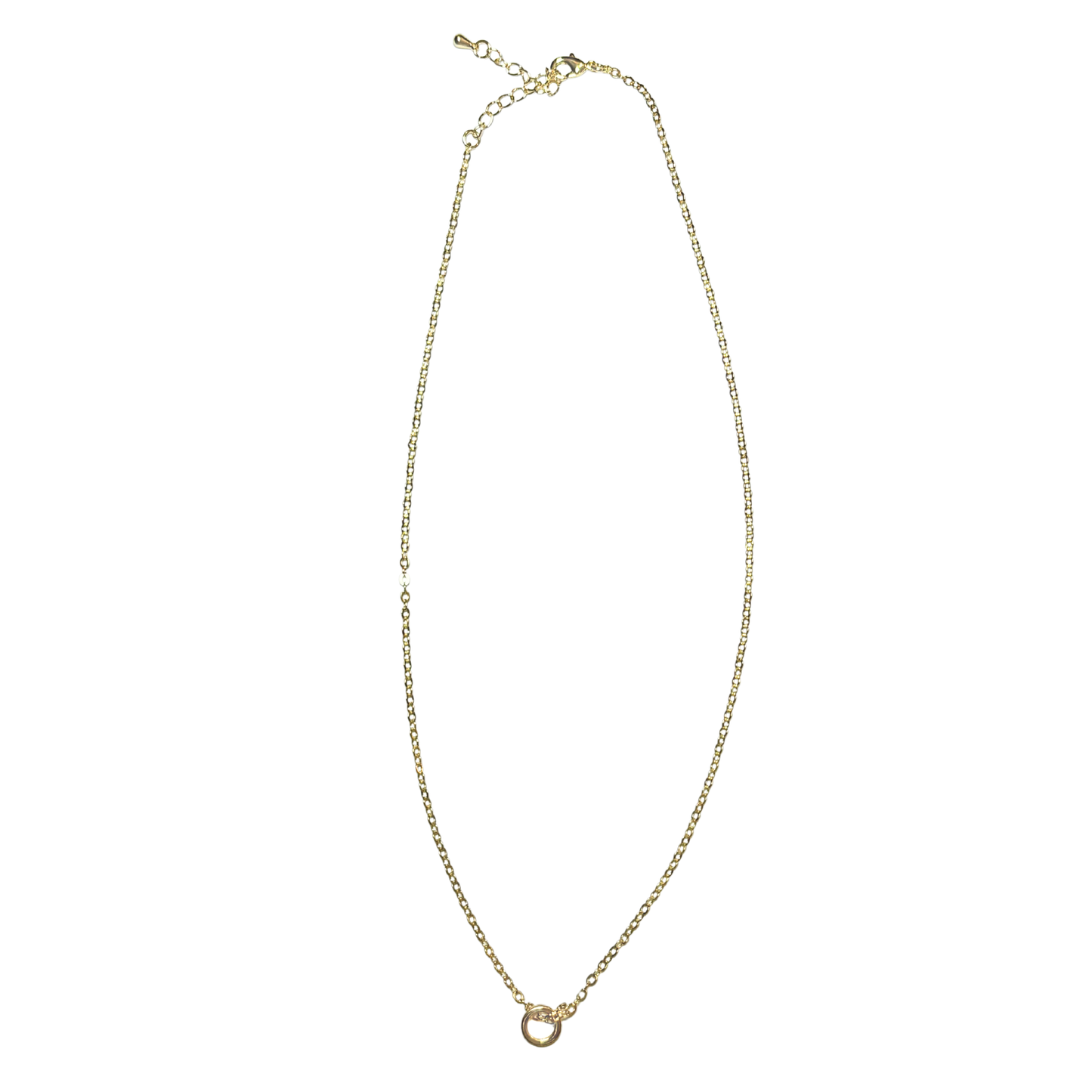 Gold necklace with a small bail on a white background