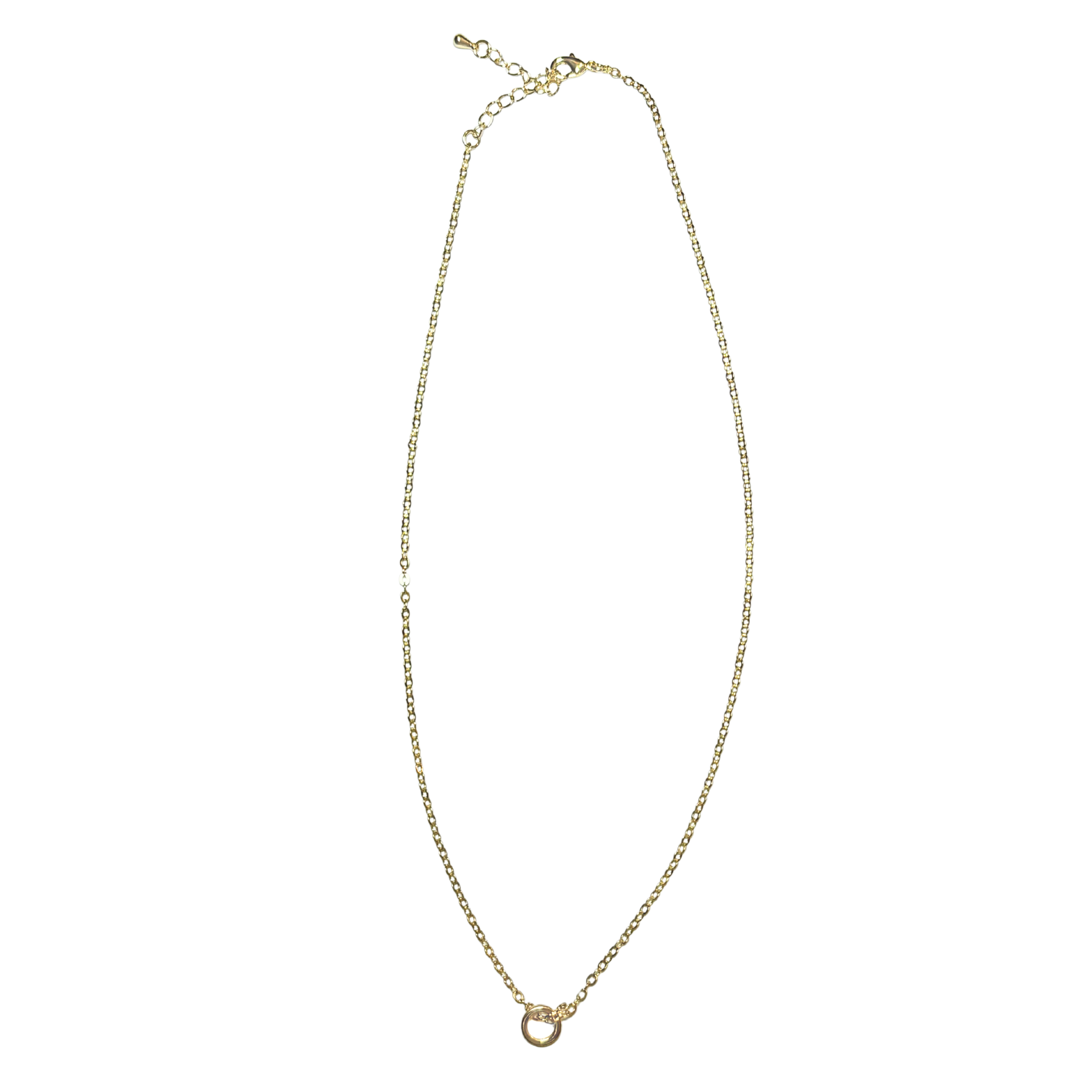 Gold necklace with a small bail on a white background