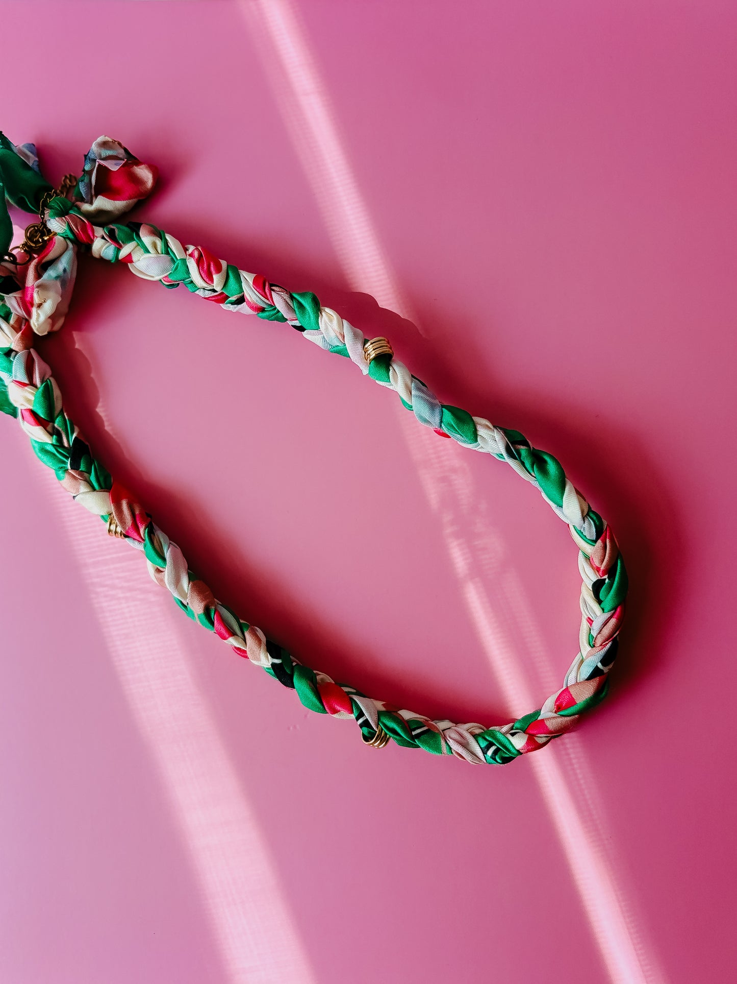 Pink Palm Braided Scarf Necklace