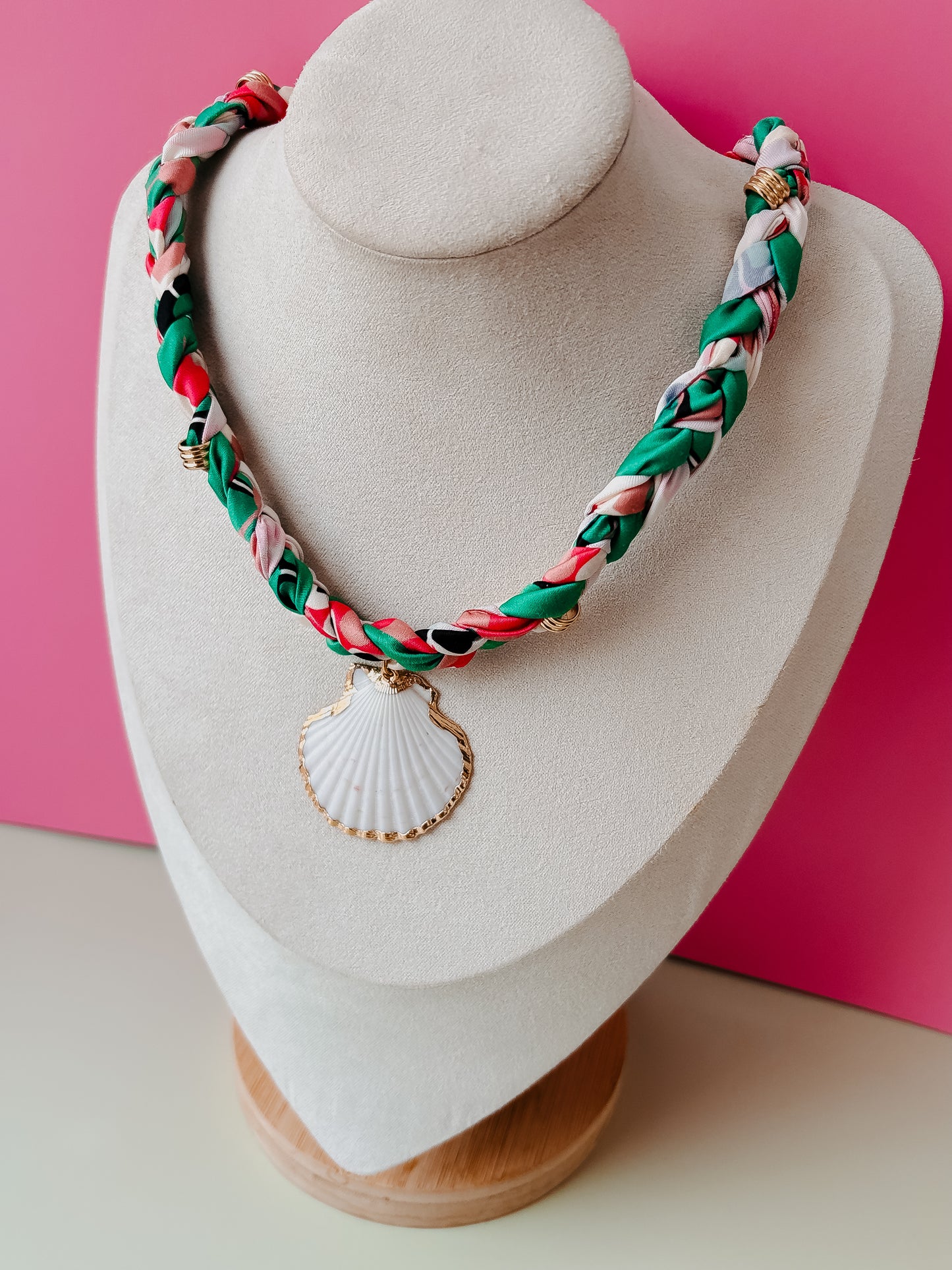 Pink Palm Braided Scarf Necklace