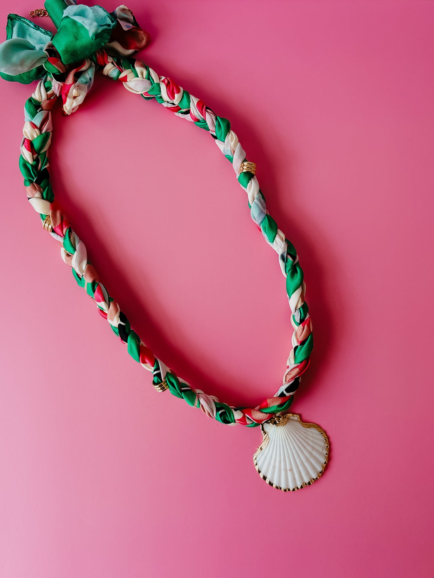 Pink Palm Braided Scarf Necklace