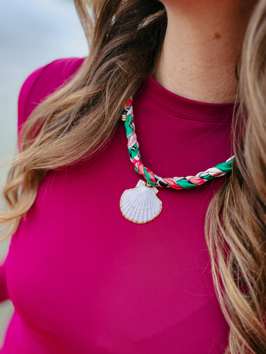 Pink Palm Braided Scarf Necklace