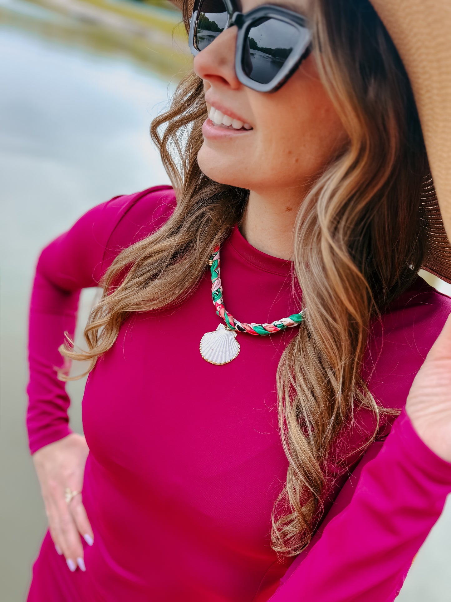 Pink Palm Braided Scarf Necklace