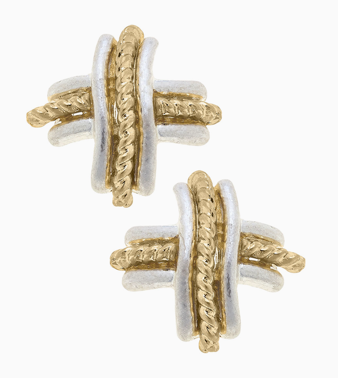 Serene Two-Tone Cross Stud Earrings