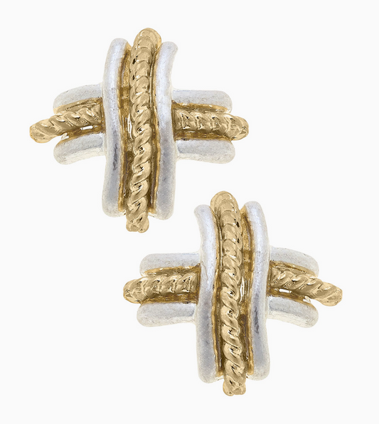 Serene Two-Tone Cross Stud Earrings